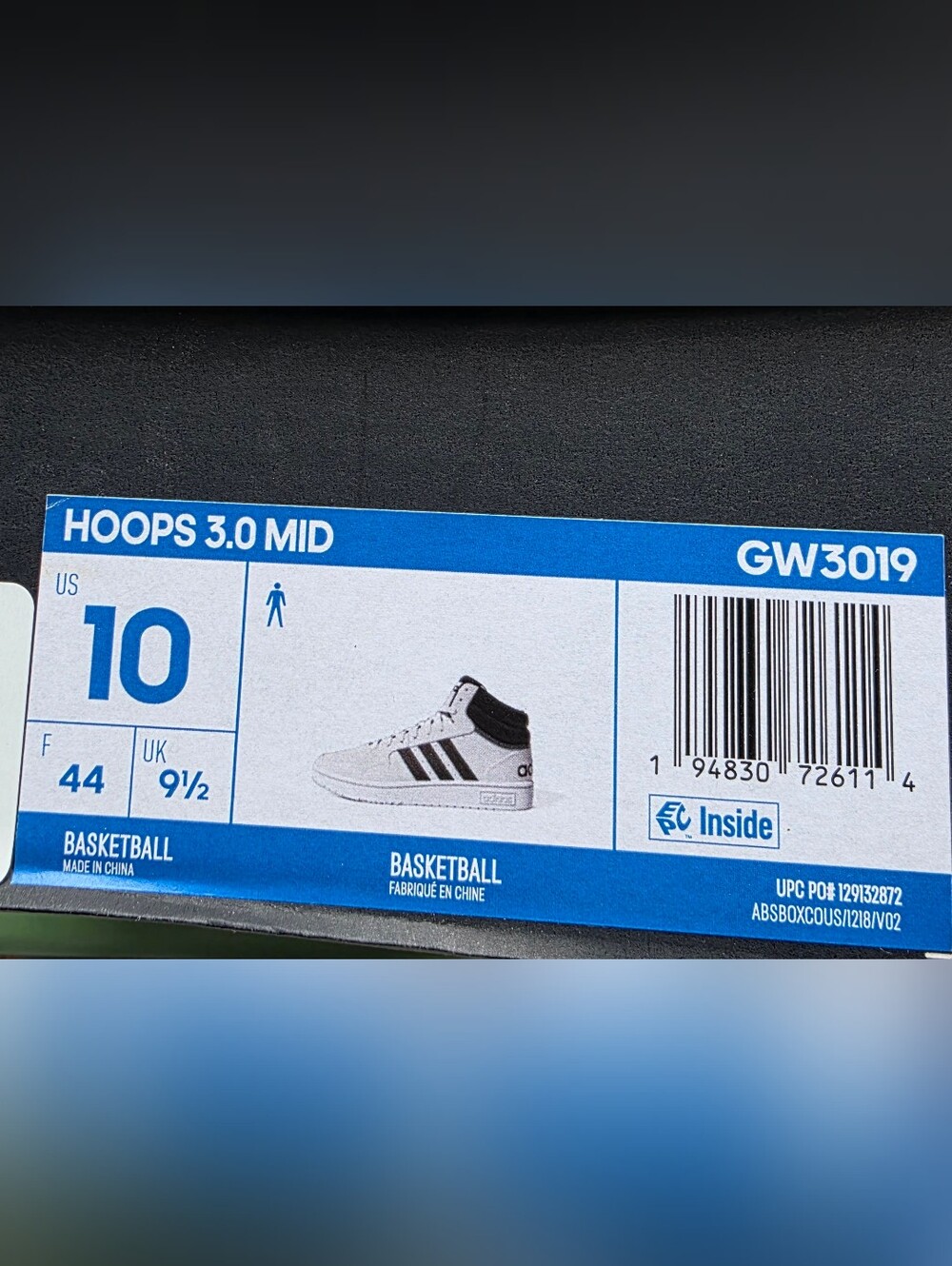 adidas Hoops 3.0 Mid GW3019 Men’s White High-Top Sneakers with Black Stripes - Picture 2 of 11